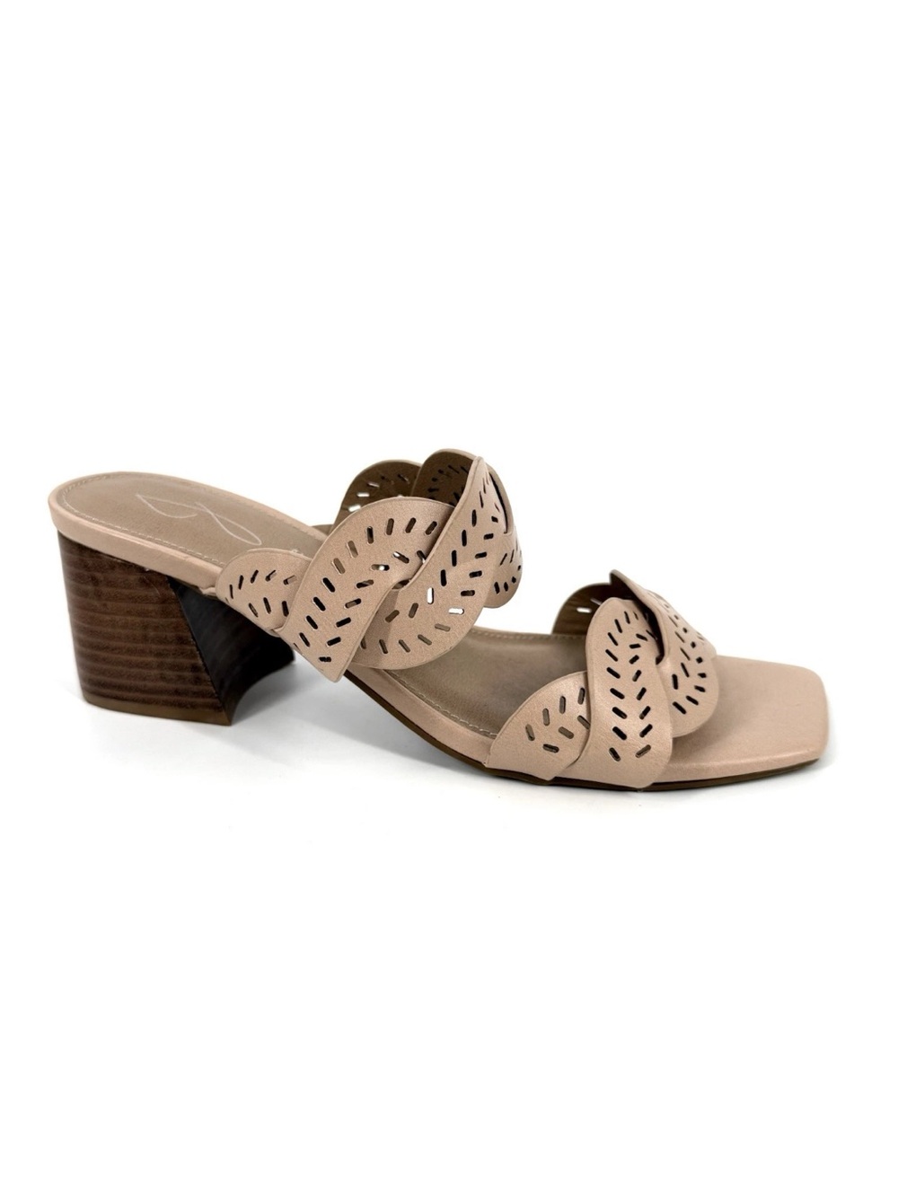 Joie Society Sandals Womens Size 7.5 Beige Laser Cut Twist Strap Slip On Heel